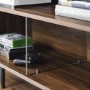 Walnut Effect Open TV Stand with Glass Panels - TVs up to 66" - Foster