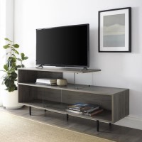 Grey Wash TV Stand with Open Shelves & Glass Panels - TVs up to 60" - Foster