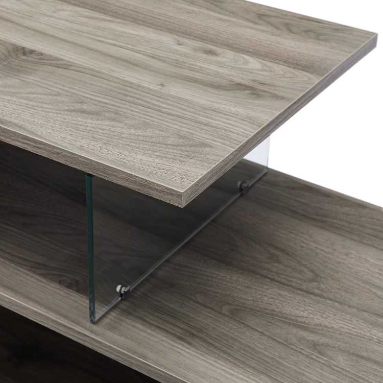Grey Wash TV Stand with Open Shelves & Glass Panels - TVs up to 60" - Foster