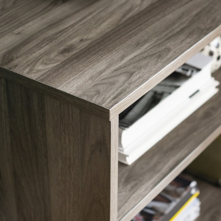 Grey Wash TV Stand with Open Shelves & Glass Panels - TVs up to 60" - Foster