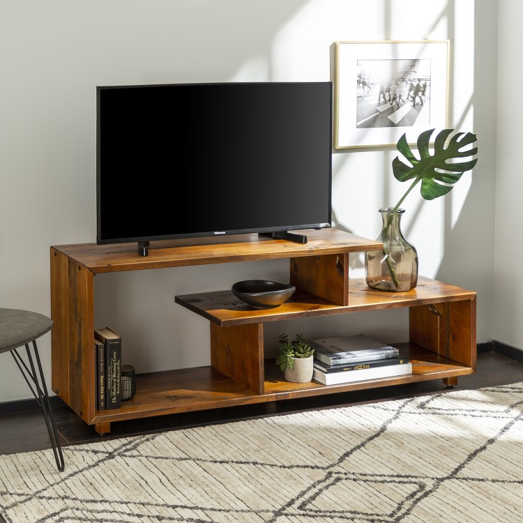 Foster TV Unit in Wood & Open Shelves