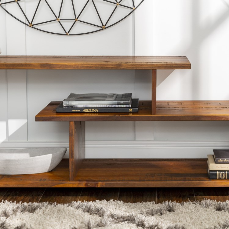 Foster TV Unit in Wood & Open Shelves