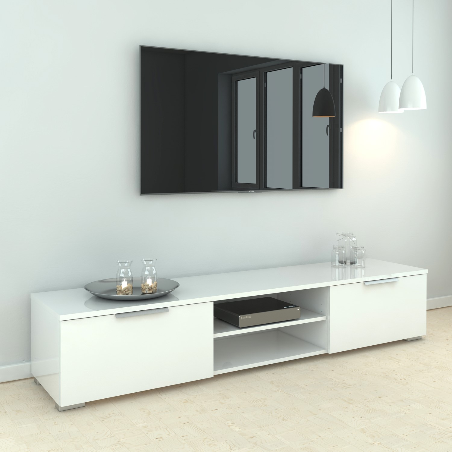 Large White High Gloss TV Unit - TV's up to 70