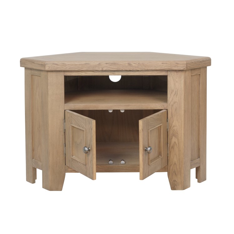 Solid Oak Corner TV Stand with Storage - Pegasus