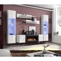 White Wall Mounted Bioethanol Fireplace & LED Lighting - Neo