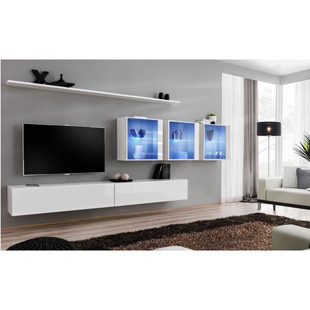 White Floating TV Unit with LED Shelves - Neo