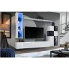 White Floating TV Unit with LED Lighting &amp; Wall Shelves - Neo