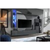 Grey Floating TV Unit with LED Lighting &amp; Wall Shelves - Neo