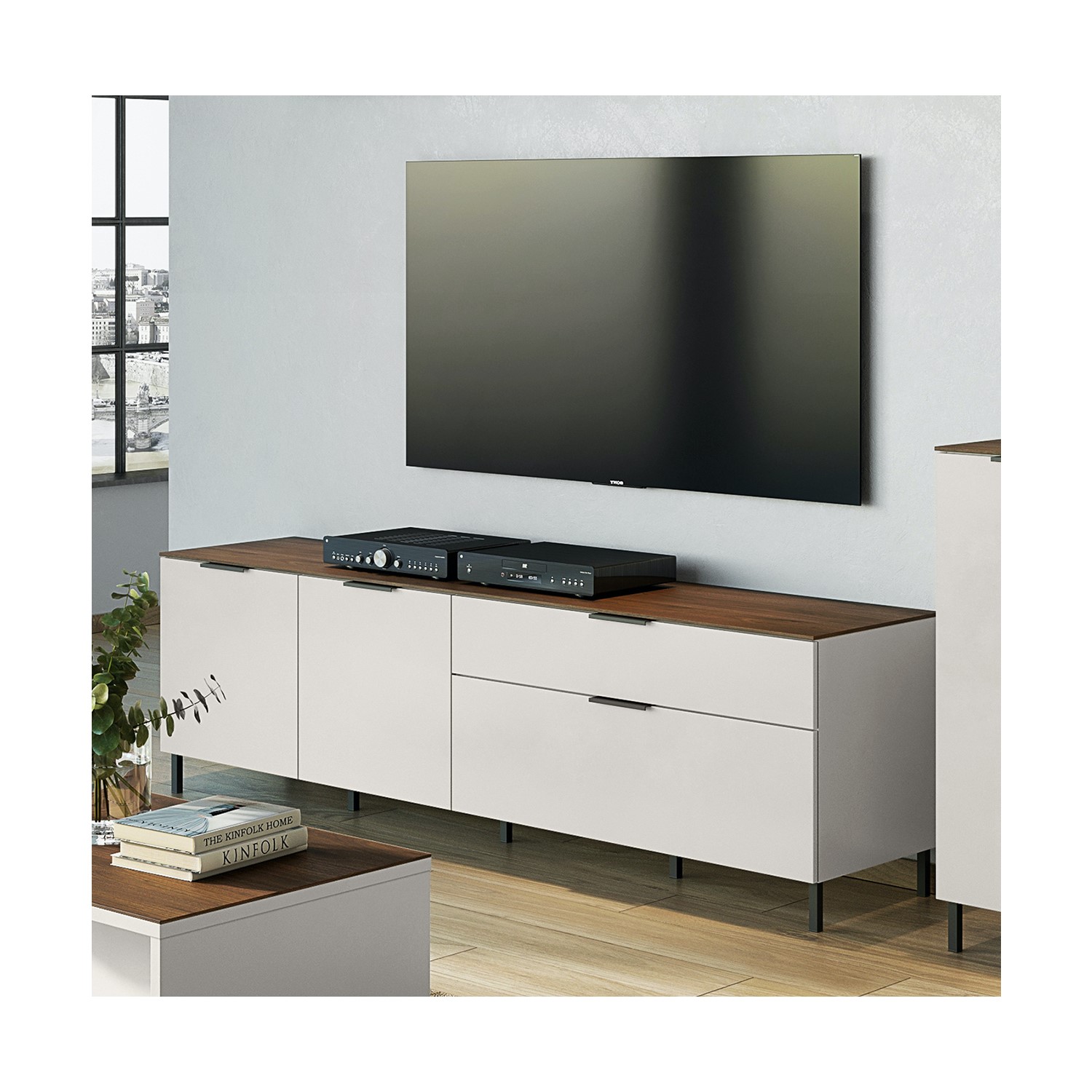 Cream TV Unit with Storage Cupboards - TV's up to 70 - California