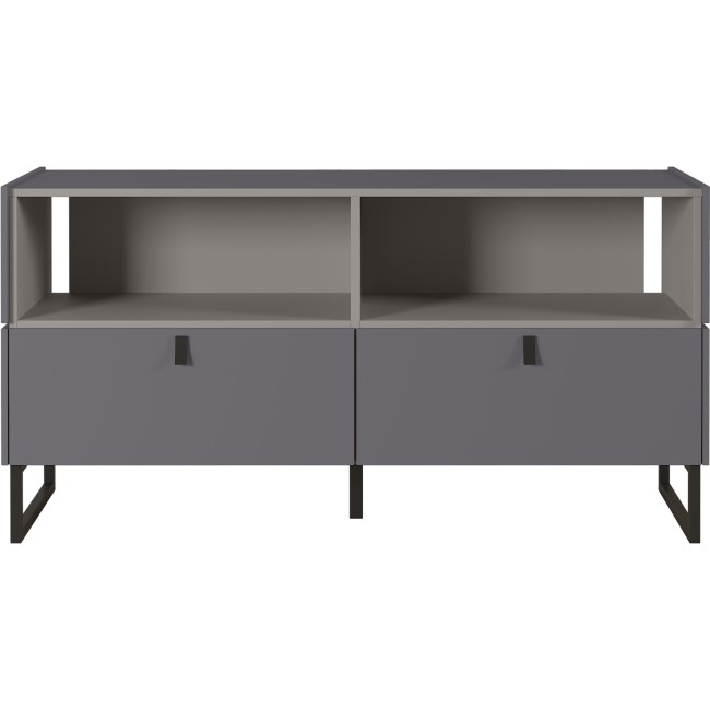 Mamiko Small Grey TV Unit with 2 Drawers & Open Shelves