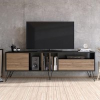 Walnut and Black Large TV Stand 