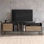 Walnut and Black Large TV Stand 