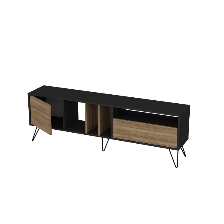 Walnut and Black Large TV Stand 