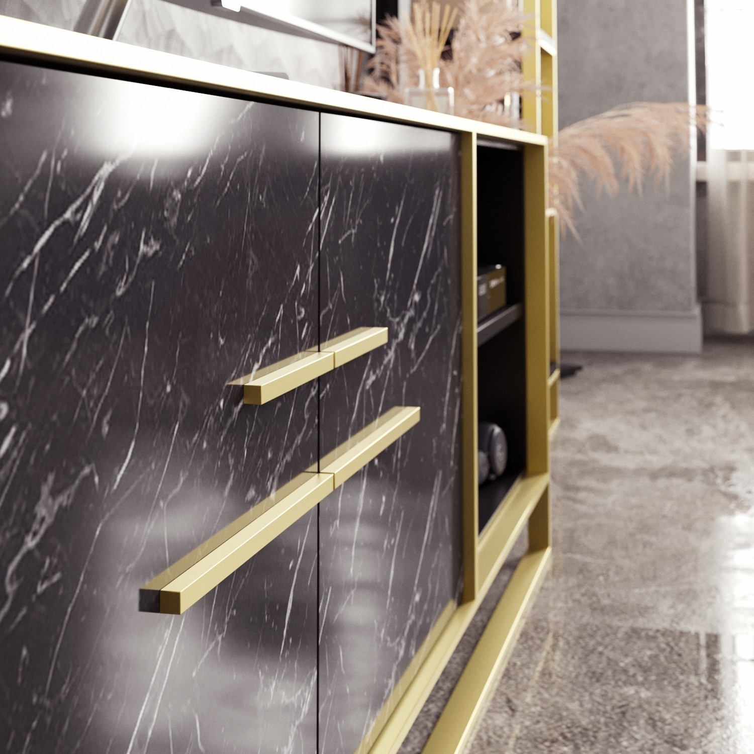 Gold and Marble Effect TV Unit FOL102537 Appliances Direct