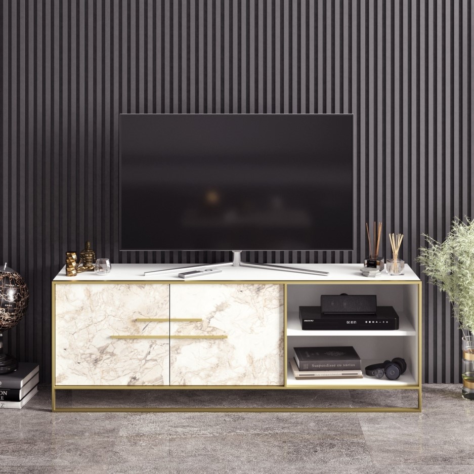 Gold and White Marble Effect TV Unit FOL102539 Appliances Direct