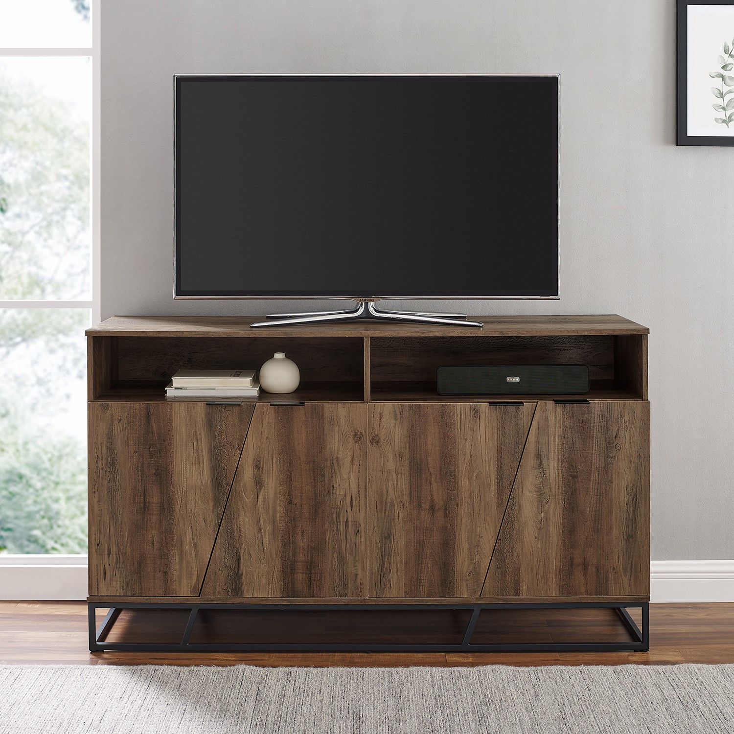 Foster Asymmetrical Sideboard TV Stand in Rustic Oak