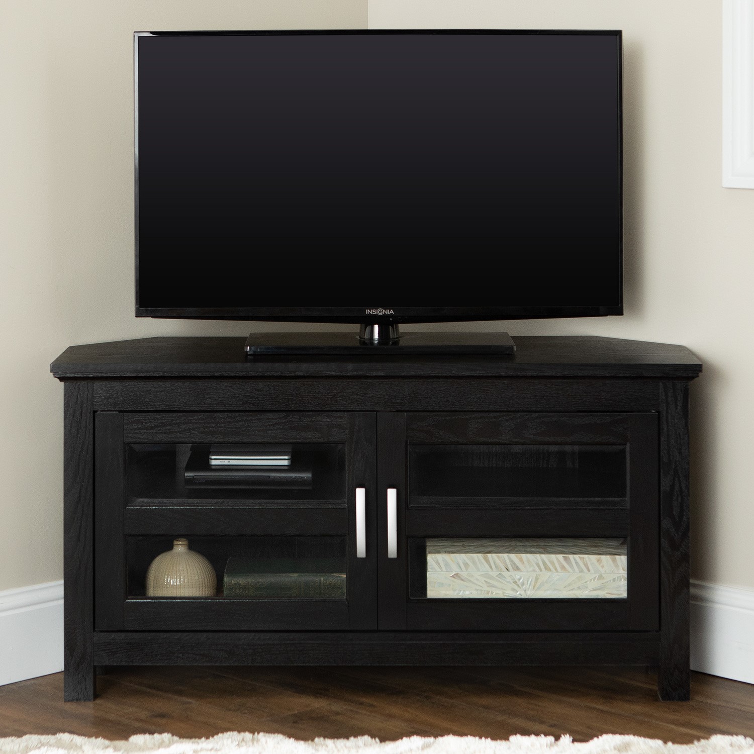 Foster Wood Corner TV Stand in Black