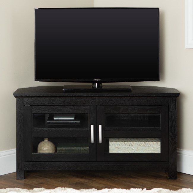 Black Wood Corner TV Unit with Storage - TVs up to 50" - Foster