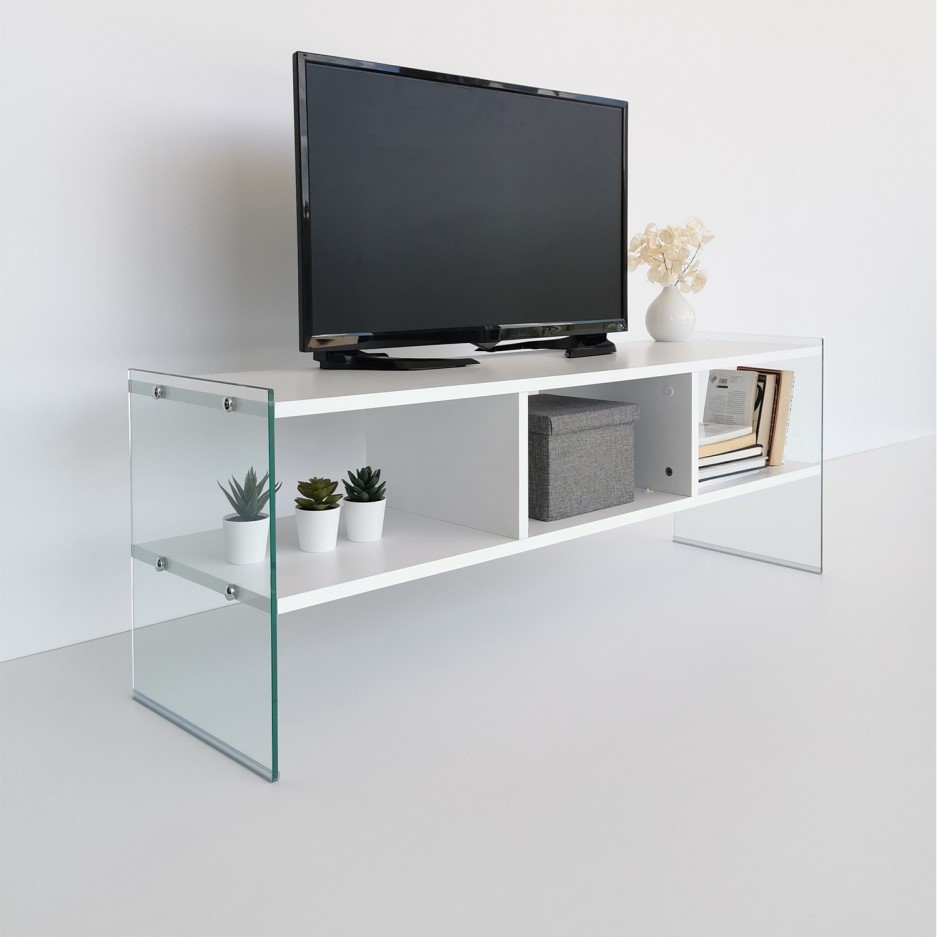 White and Glass TV Stand FOL103066 Appliances Direct