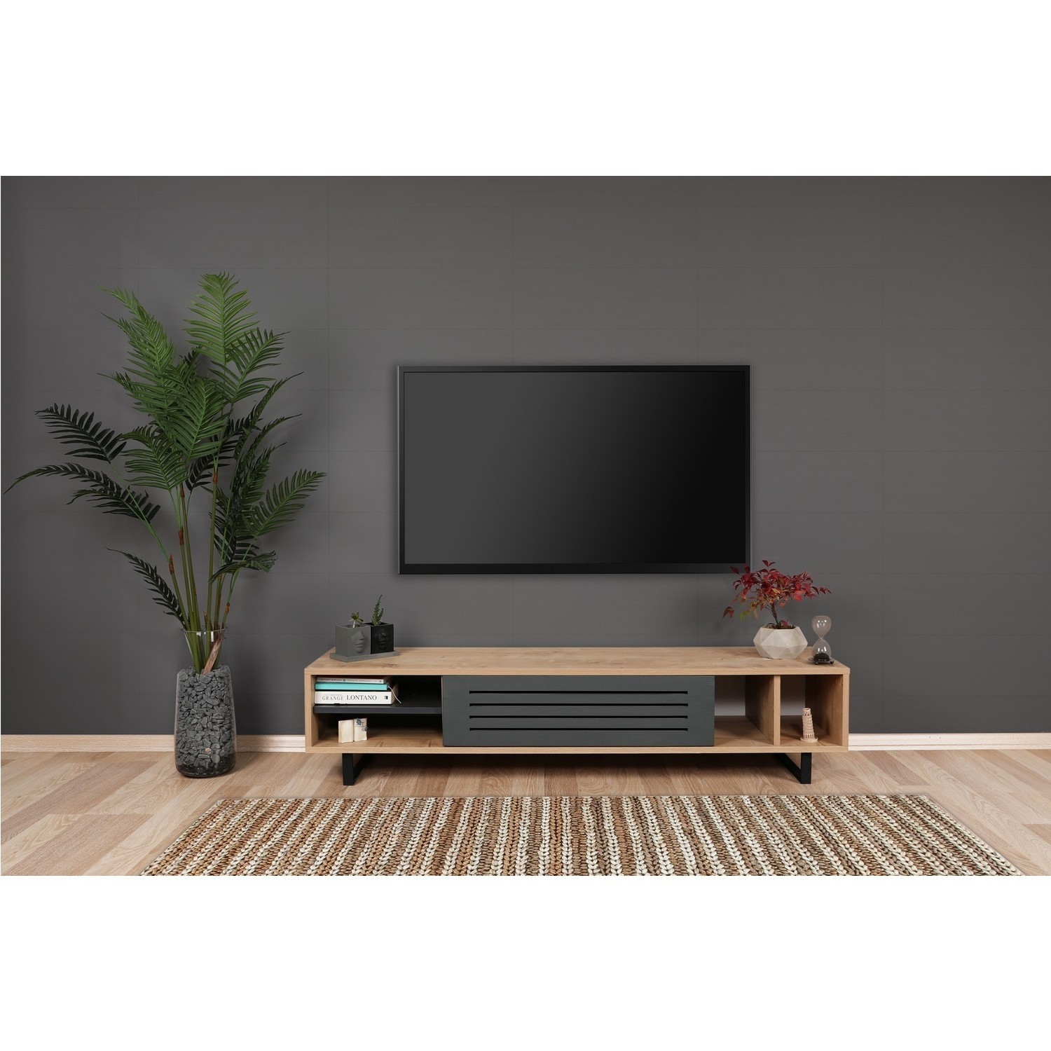 Safir Oak and Dark Grey TV Stand FOL103075 Appliances Direct