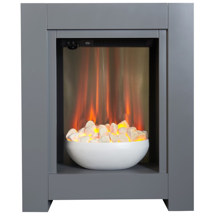 Adam Monet Grey Freestanding Electric Inset Fireplace Suite With Pebble Bowl 23 Inch