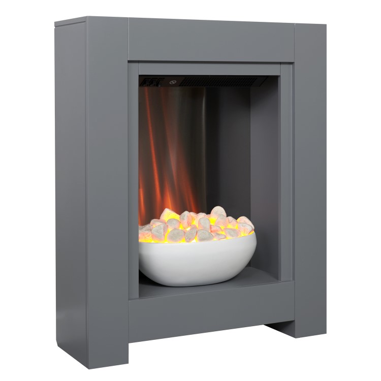Adam Monet Grey Freestanding Electric Inset Fireplace Suite With Pebble Bowl 23 Inch