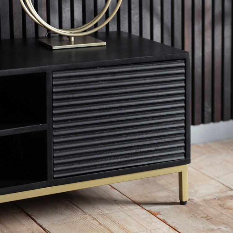 Ripple Media Unit in Black with Storage - Caspian House