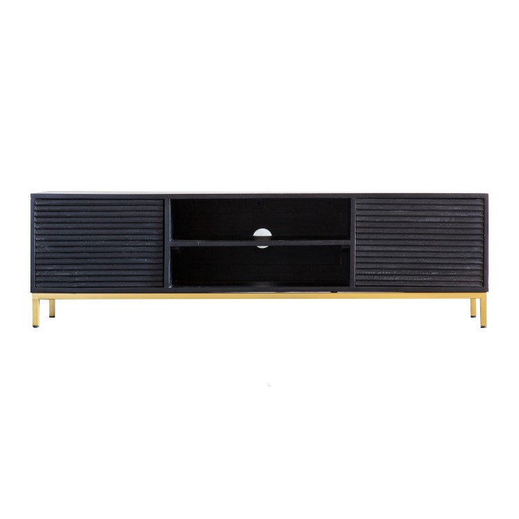 Ripple Media Unit in Black with Storage - Caspian House