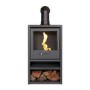 OKO S1 Bio Ethanol Stove with Log Storage in Charcoal Grey & Angled Stove Pipe - Adam