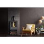 OKO S1 Bioethanol Stove with Log Storage in Charcoal Grey & Angled Stove Pipe