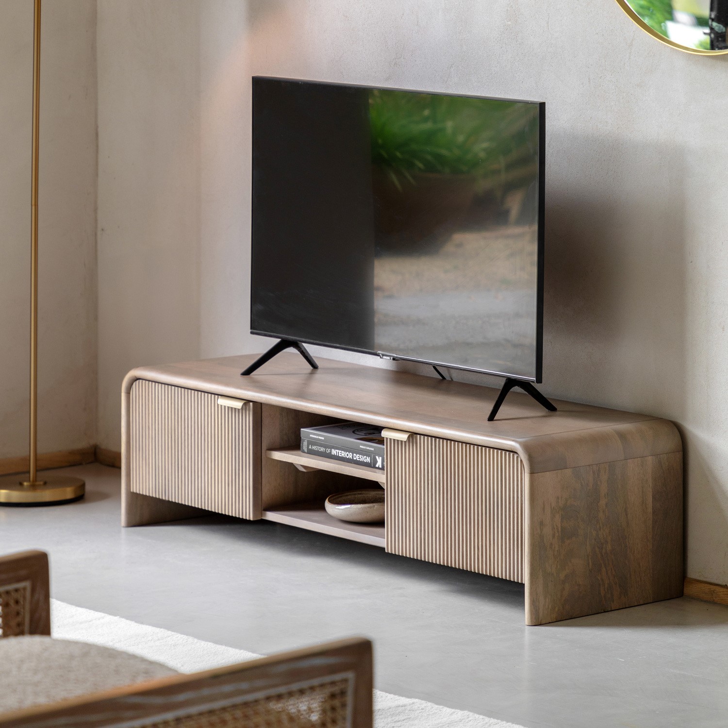 Large Mango Wood TV Stand with Storage - TV's up to 65 - Colonna - Caspian House