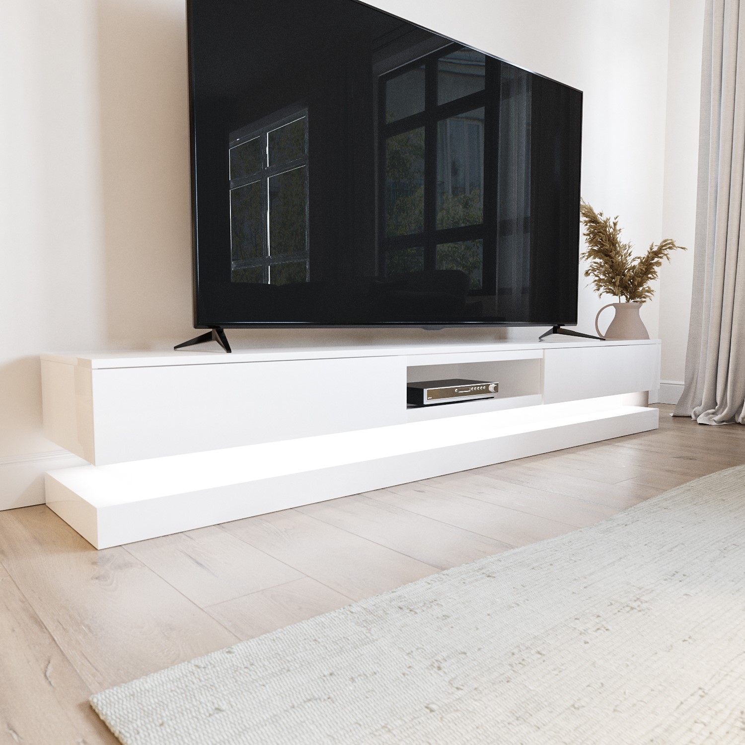 Details About Modern White High Gloss Tv Unit Led Lights Cabinet Stand Large