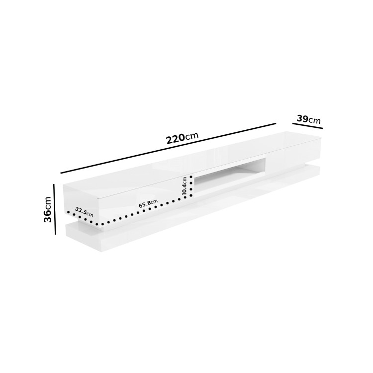 Wide White Gloss TV Stand with Storage & LEDs - TV's up to 70" - Evoque