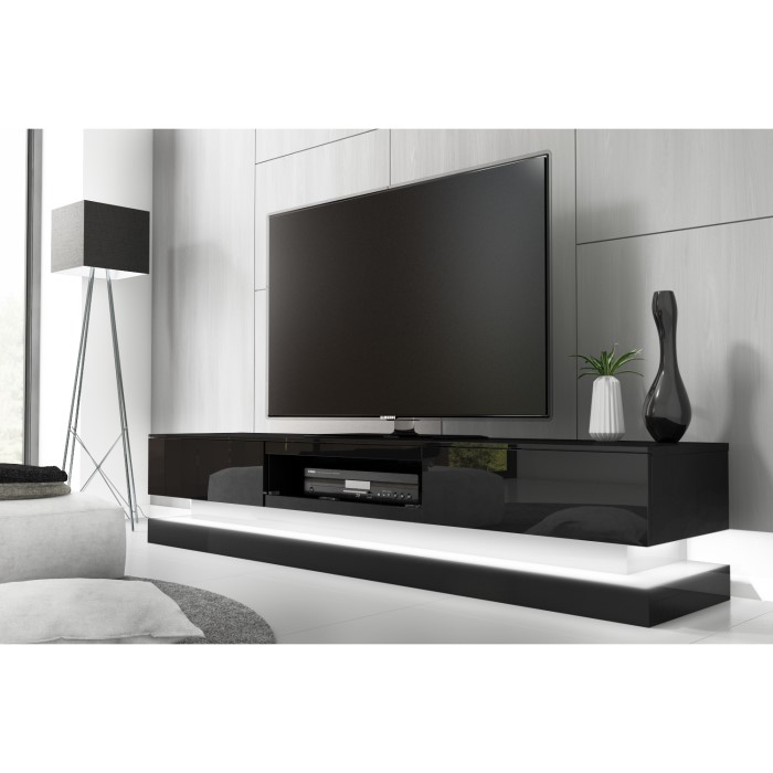 evoque black high gloss tv unit with lower led lighting