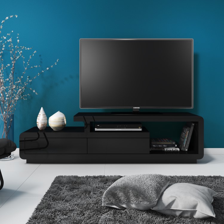 Evoque Black High Gloss TV Unit with Touch Open Drawers
