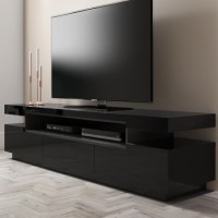 Wide Black Gloss TV Stand with Storage - TV's up to 83" - Harlow