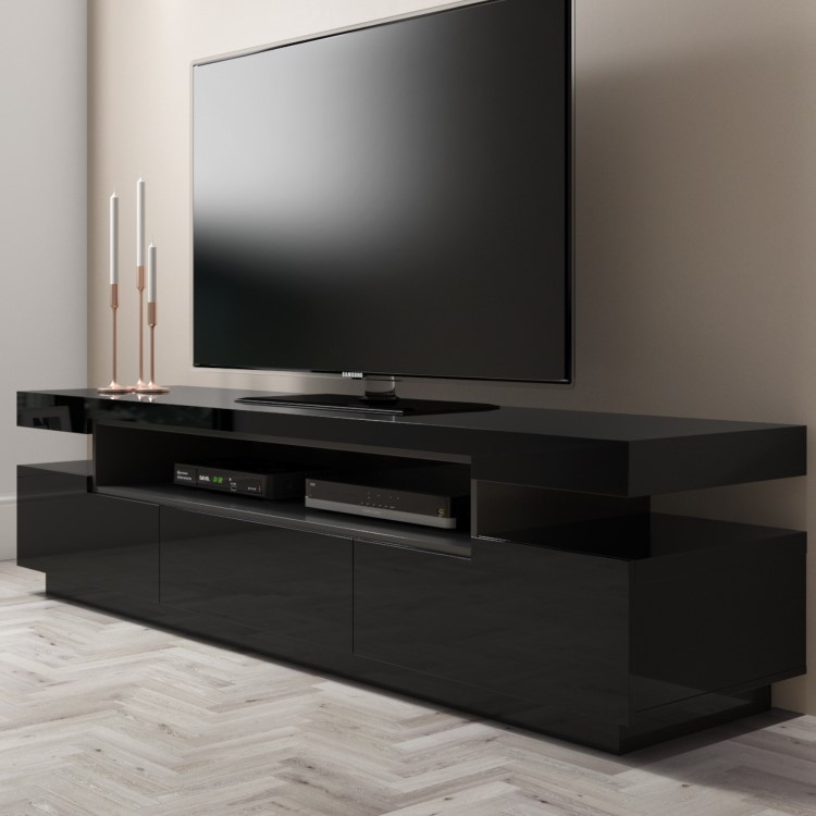 Wide Black Gloss TV Stand with Storage - TV's up to 83" - Harlow