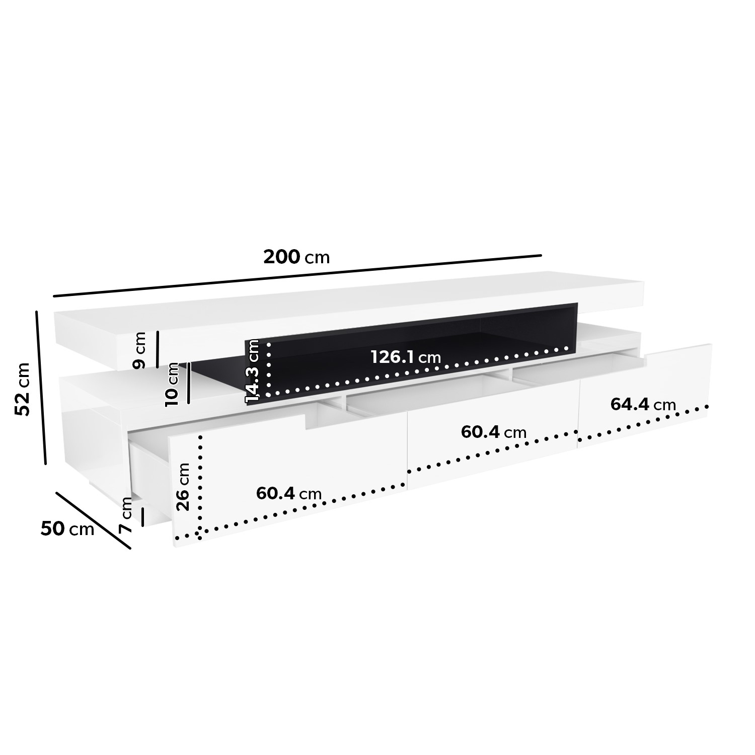 Large White Gloss TV Unit with Storage TV's up to 83" Harlow