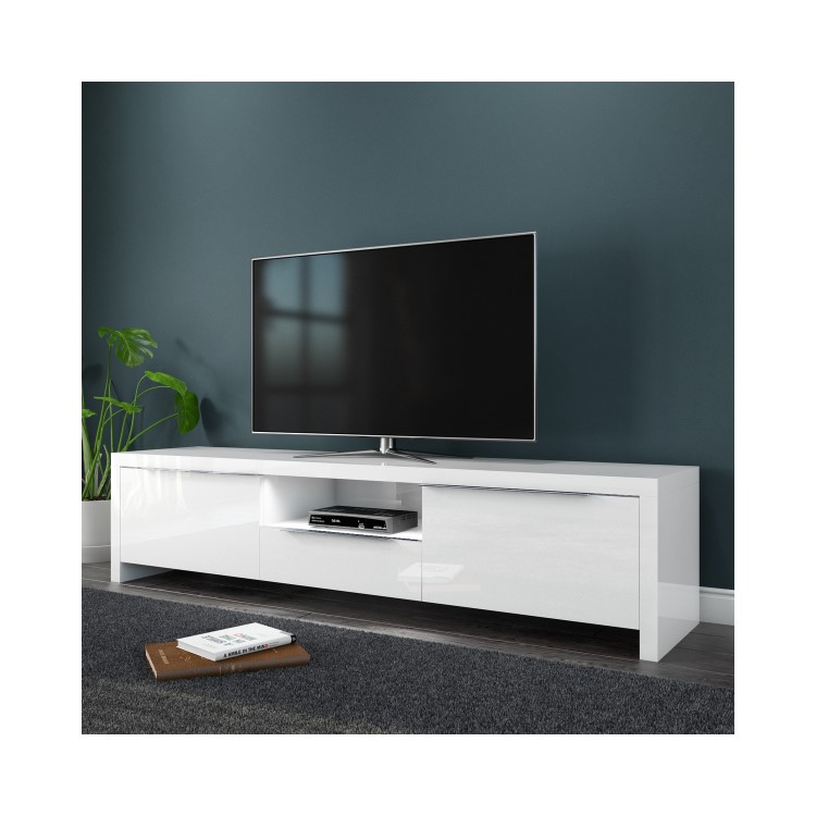 White High Gloss TV Unit Stand with LED Lighting TVs up to 70 inch - Evoque