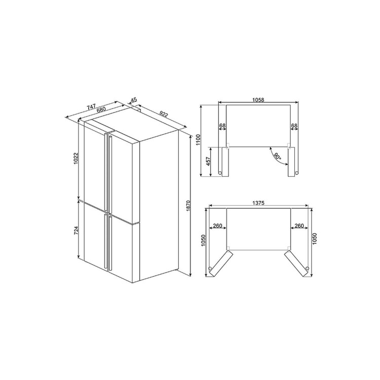 GRADE A3 - Smeg FQ960P 90cm Victoria Cream Freestanding Four Door Fridge Freezer