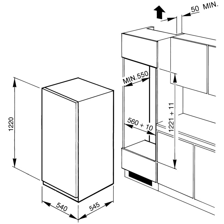 Smeg FR2202P1 122x54cm In-column Integrated Fridge