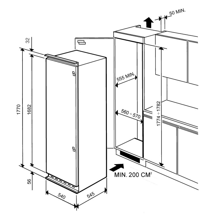 Smeg FR310P In-column Integrated Fridge With Freezer Box