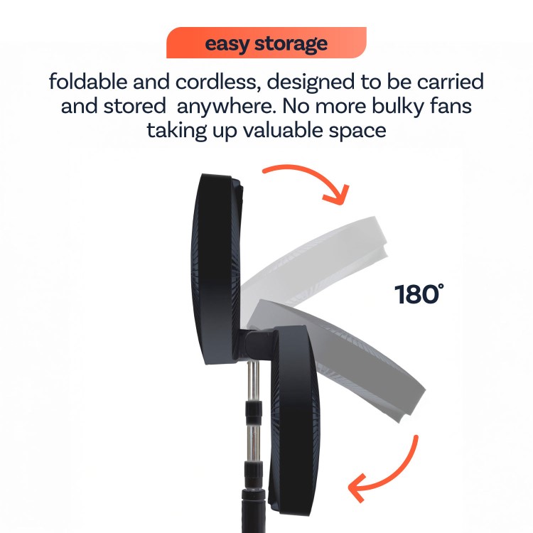 electriQ 12-inch Rechargeable Quiet Foldable DC Pedestal Fan - Indoor & Outdoor - Black