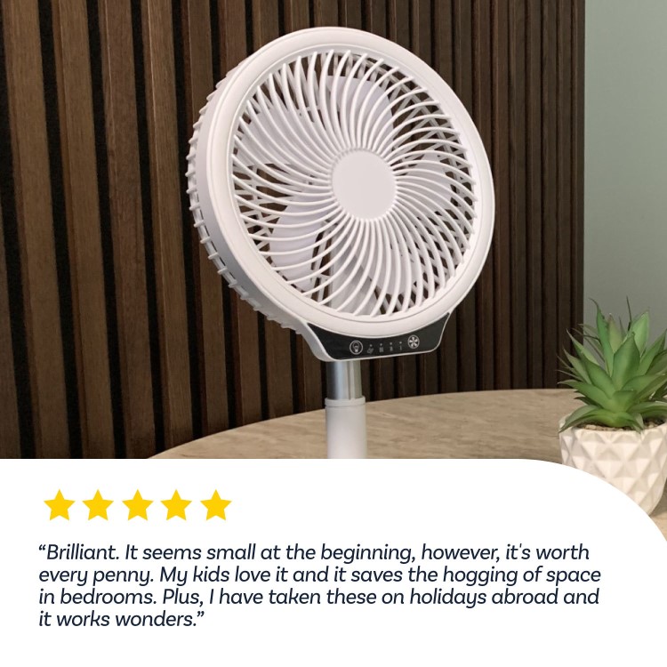 electriQ 6 inch Rechargeable and Foldable Quiet DC Fan with LED Light - Indoor or Outdoor