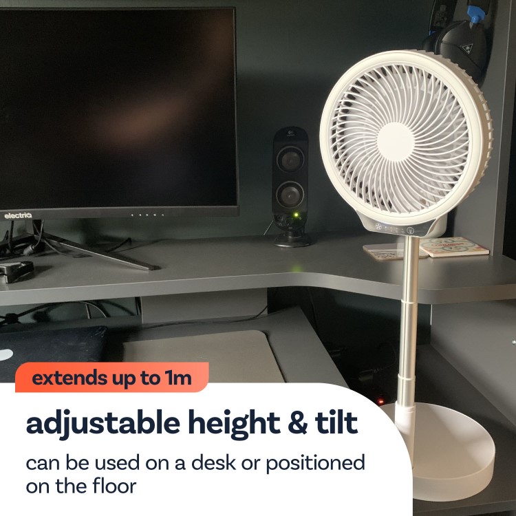 electriQ 6 inch Rechargeable and Foldable Quiet DC Fan with LED Light - Indoor or Outdoor