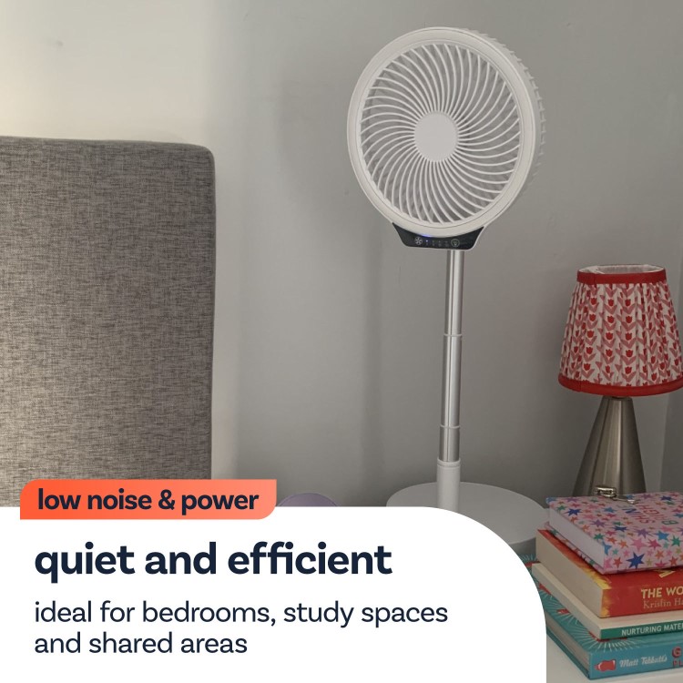 electriQ 6 inch Rechargeable and Foldable Quiet DC Fan with LED Light - Indoor or Outdoor