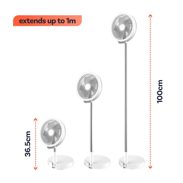 electriQ 6 inch Rechargeable and Foldable Quiet DC Fan with LED Light - Indoor or Outdoor