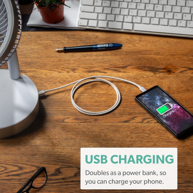 electriQ 6 inch Rechargeable and Foldable Quiet DC Fan with LED Light - Indoor or Outdoor