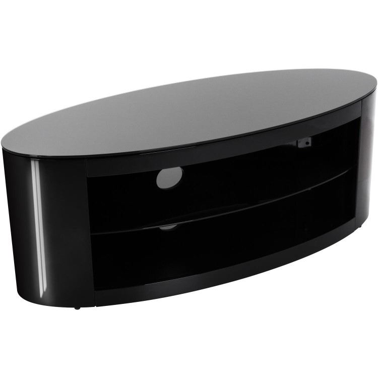 Refurbished Buckingham Oval Affinity TV Stand 1100 Satin Black / Black Glass