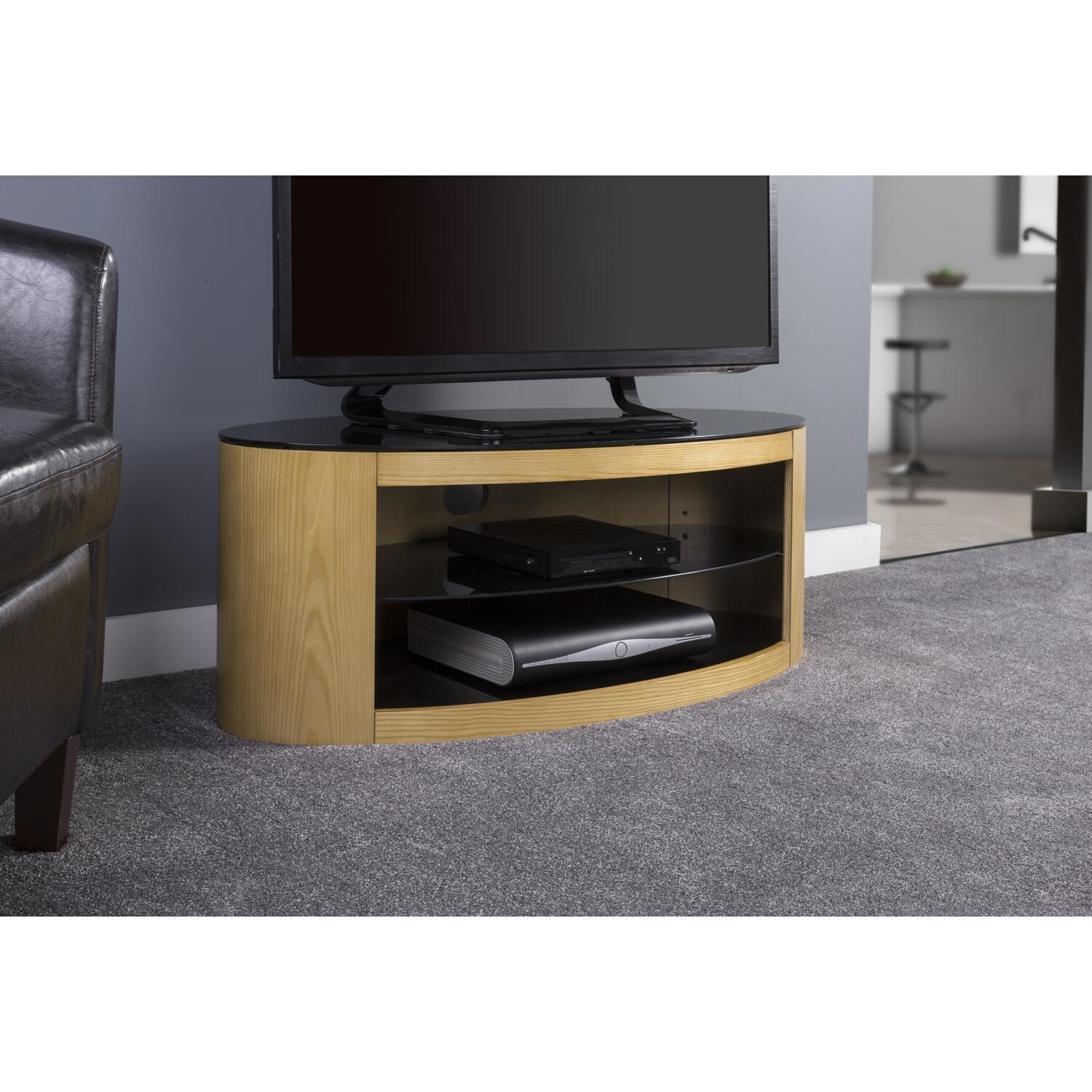 Buckingham Oval Affinity TV Stand 1100 Oak / Black Glass